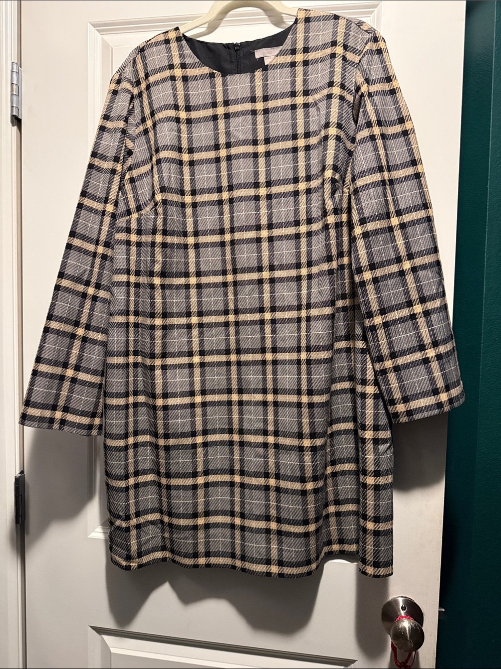 H&M Black, Cream & Tan Plaid Shift Dress